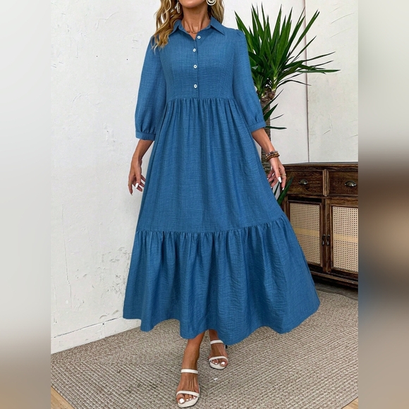 Women's Solid Color Maxi Vacation Casual Dress - Picture 3 of 4